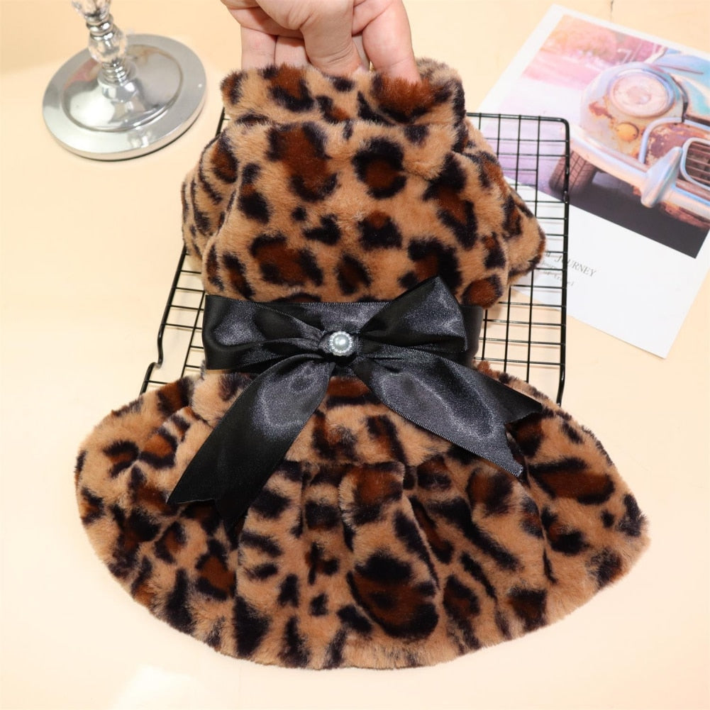 Printed Fleece Bowknot Puppy Coat