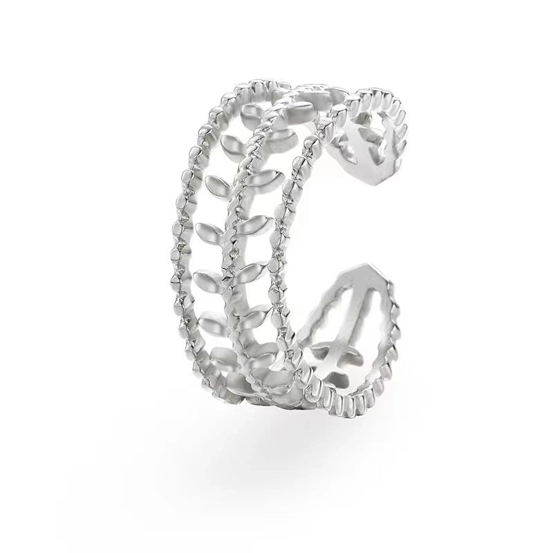 30 Pieces Casual French Style Leaf 304 Stainless Steel 18K Gold Plated Plating Open Rings