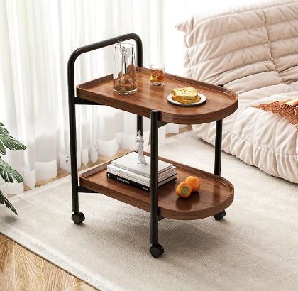 Movable Coffee Table Side Table Tea Table 2-Tier With Wheel