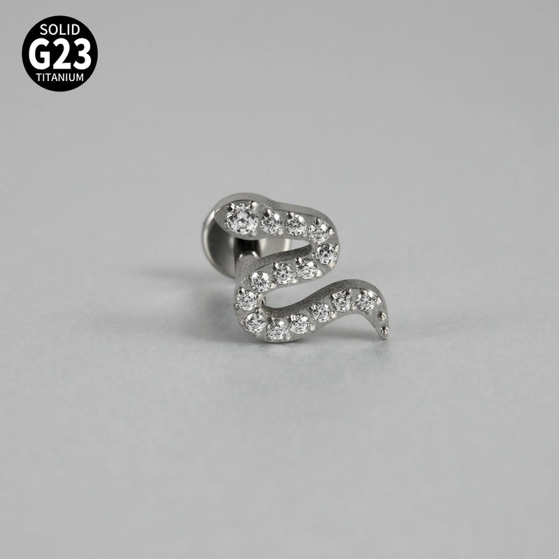1 Piece Ear Cartilage Rings & Studs Casual Hip-Hop Snake Butterfly G23 Titanium Alloy Inlay Zircon 18K Gold Plated Lip Rings Ear Cartilage Rings & Studs