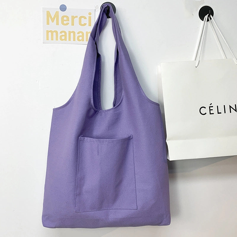 Pure Color Blank Hand-painted Canvas Bag Female Single Shoulder Japanese Simple Artistic Travel Large Capacity Student Class Book Bag