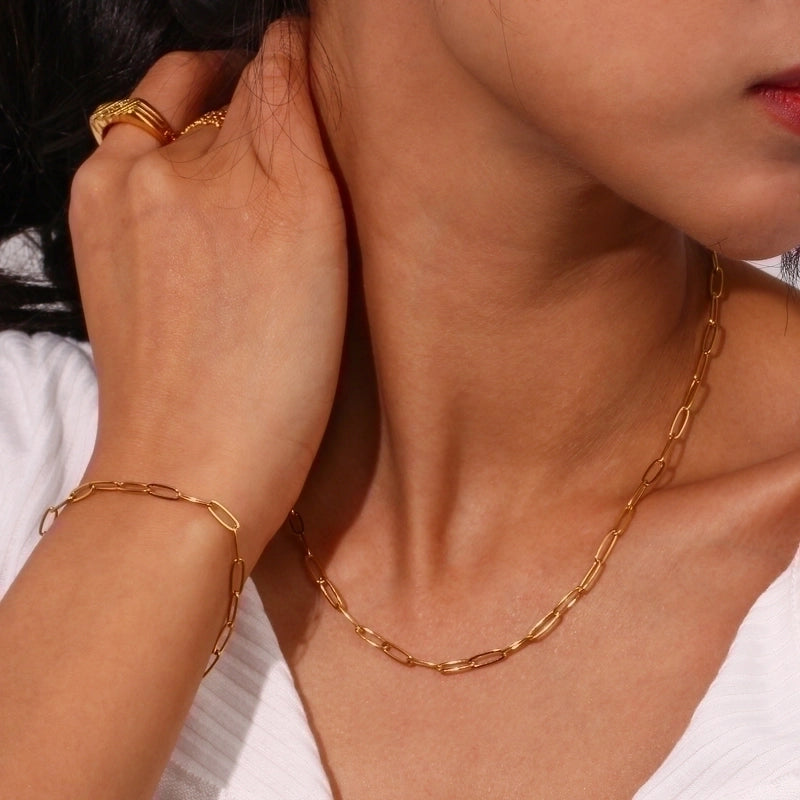 Elegant Retro Solid Color 304 Stainless Steel 18K Gold Plated Plating Bracelets Necklace