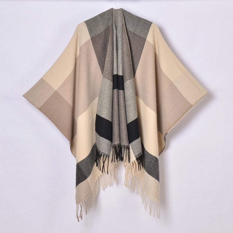 New Tassel Split Shawl Autumn And Winter Women's Simple Plaid Jacquard Scarf Cloak Hot Selling