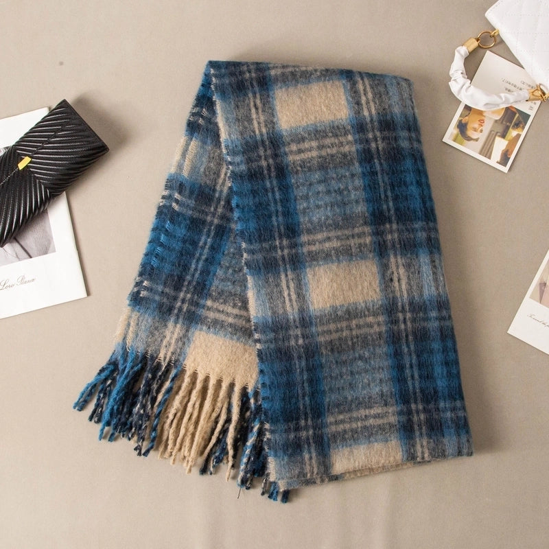 Brown Striped Scarf Women's Autumn And Winter  Trendy Winter Warm Imitation Cashmere Windproof Scarf For Students