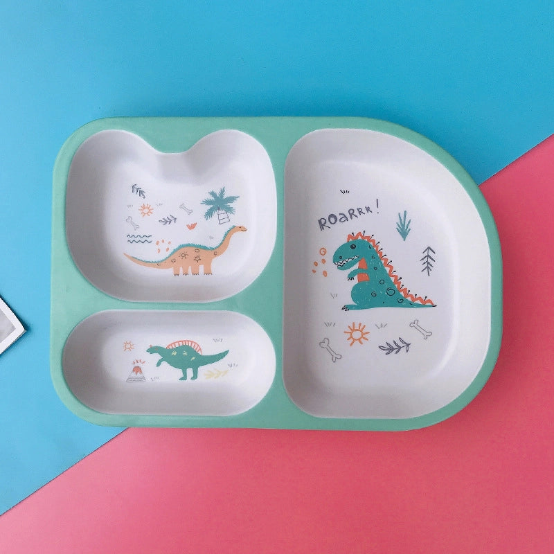 Creative Cute Cartoon Bamboo Fiber Children Dishes Household Kindergarten Children's Plate Baby Grid Plate