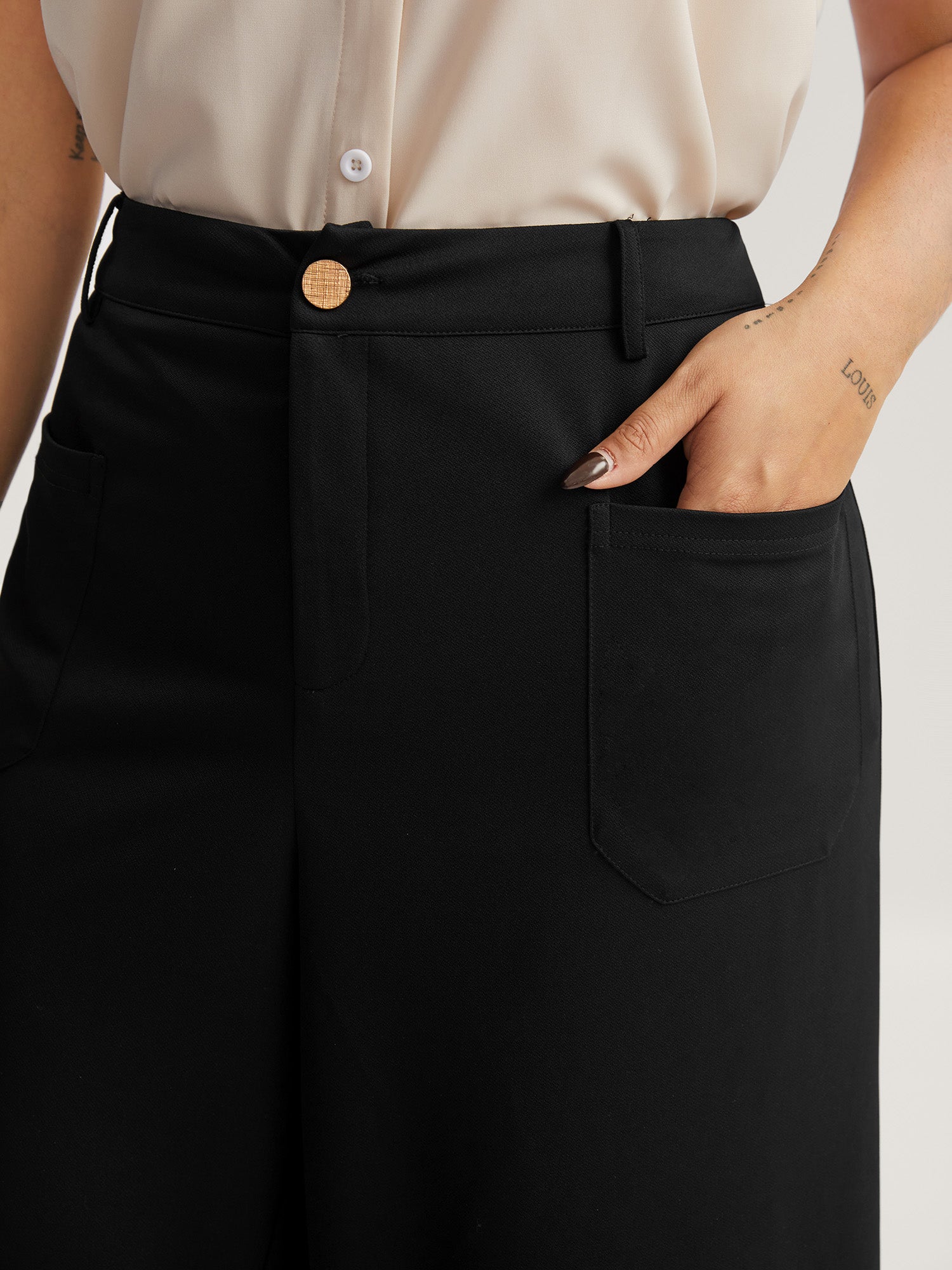 Pockets Wide-Leg Solid Pants