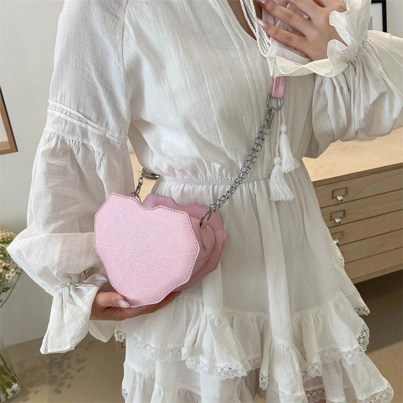 Halloween Women's Medium Pu Leather Heart Shape Spider Web Streetwear Heart-shaped Zipper Underarm Bag