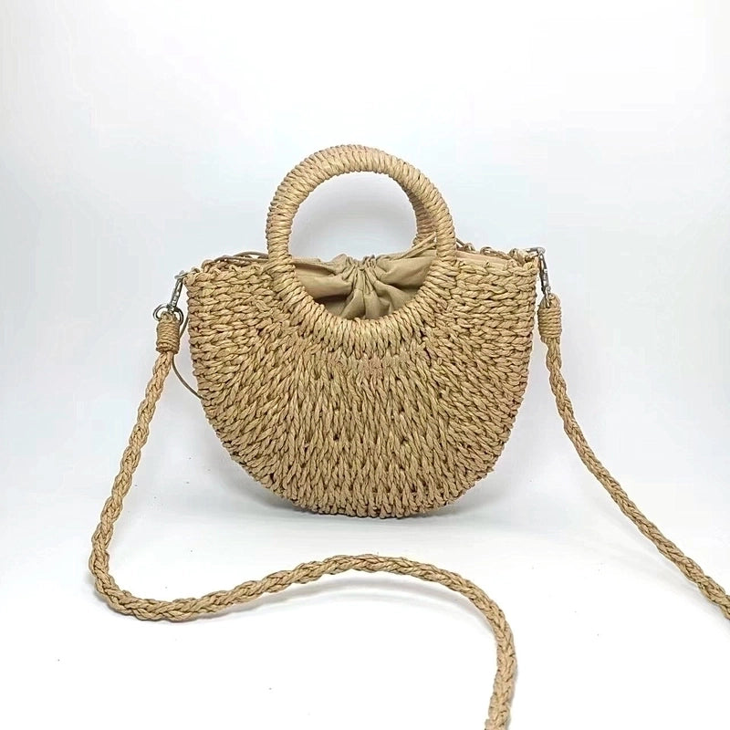 Women'S Small Straw Solid Color Vintage Style String Straw Bag