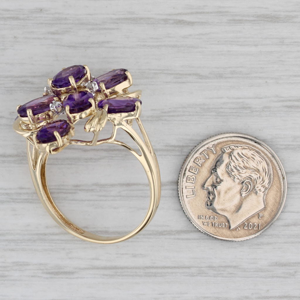 6.23ctw Amethyst Diamond Cluster Ring 14k Yellow Gold Size 9 Cocktail