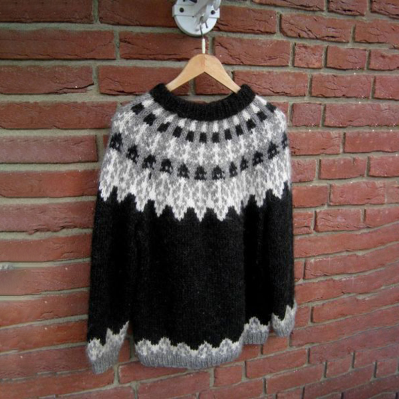 Vintage Warm Knitted Jacquard Iceland Crew Neck Sweater