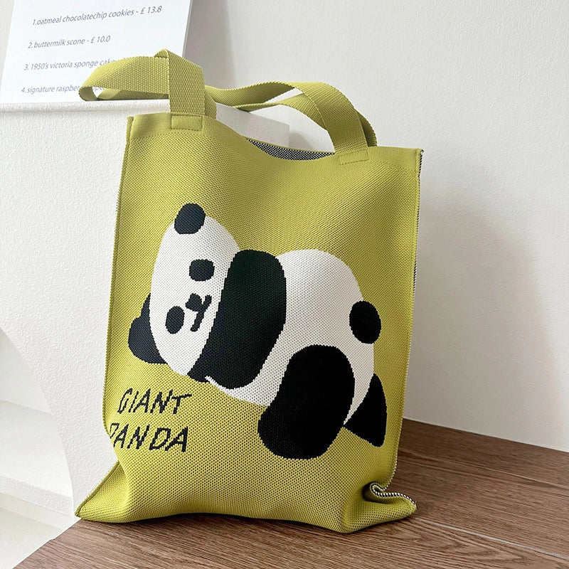 Niche Design Cute Panda Knitted Shoulder Bag Women's Versatile Large Capacity Shopping Commuter Tote Bag Women's Bag