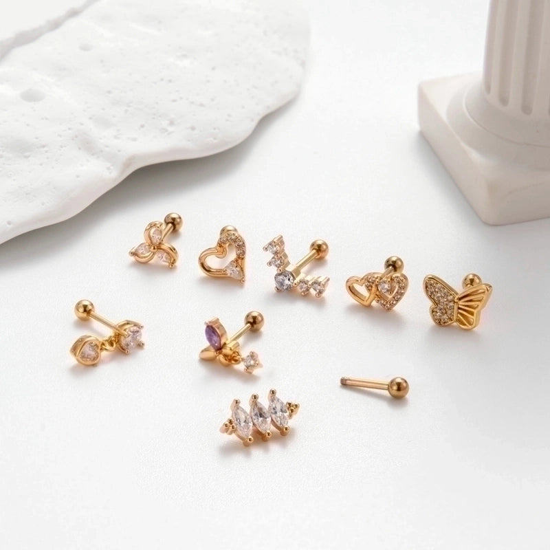 1 Piece Ear Cartilage Rings & Studs Korean Style Heart Shape Butterfly Copper Plating Inlay Zircon
