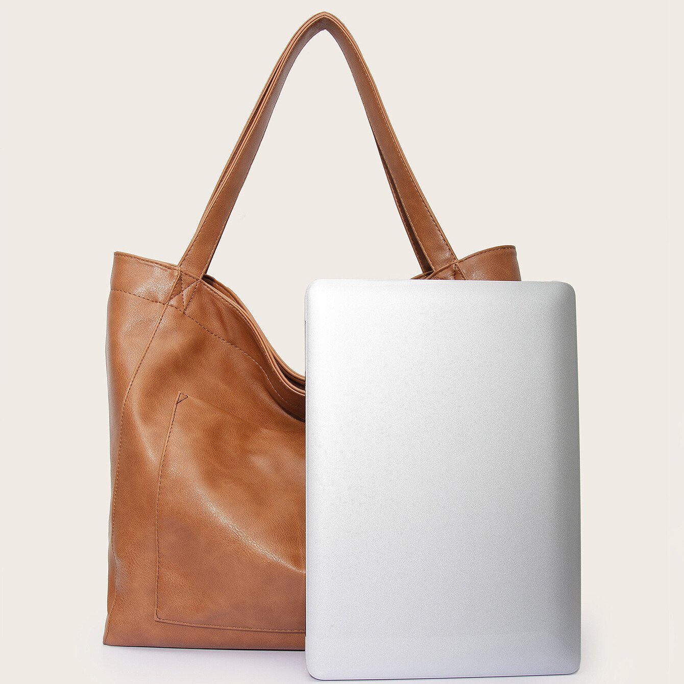 Women's Large Soft Leather Tote Bag With Pocket