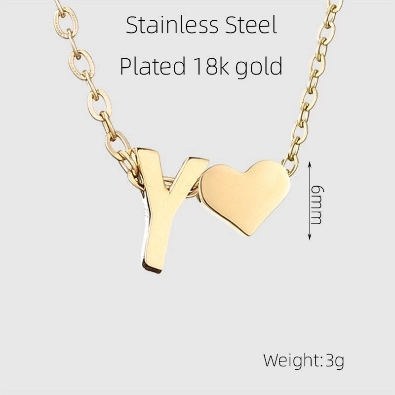 304 Stainless Steel 18K Gold Plated Casual French Style Plating Letter Heart Shape Pendant Necklace