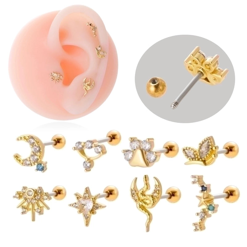 1 Piece Ear Cartilage Rings & Studs Minimalist Classic Style Star Moon Butterfly 316L Stainless Steel  Copper Plating Inlay Zircon