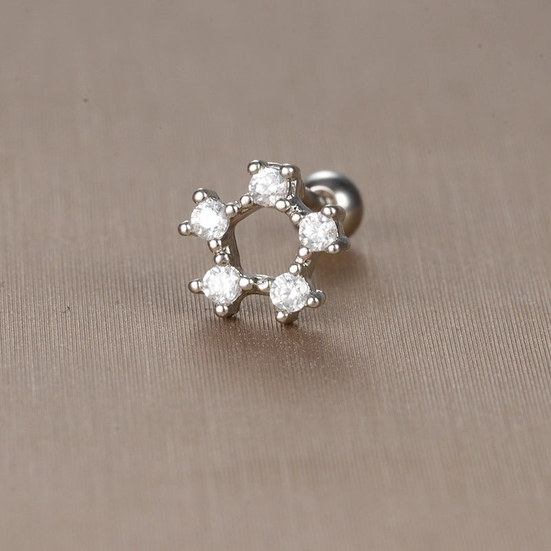 1 Piece Sweet Minimalist Flower Plating Inlay Titanium Steel Zircon Ear Studs