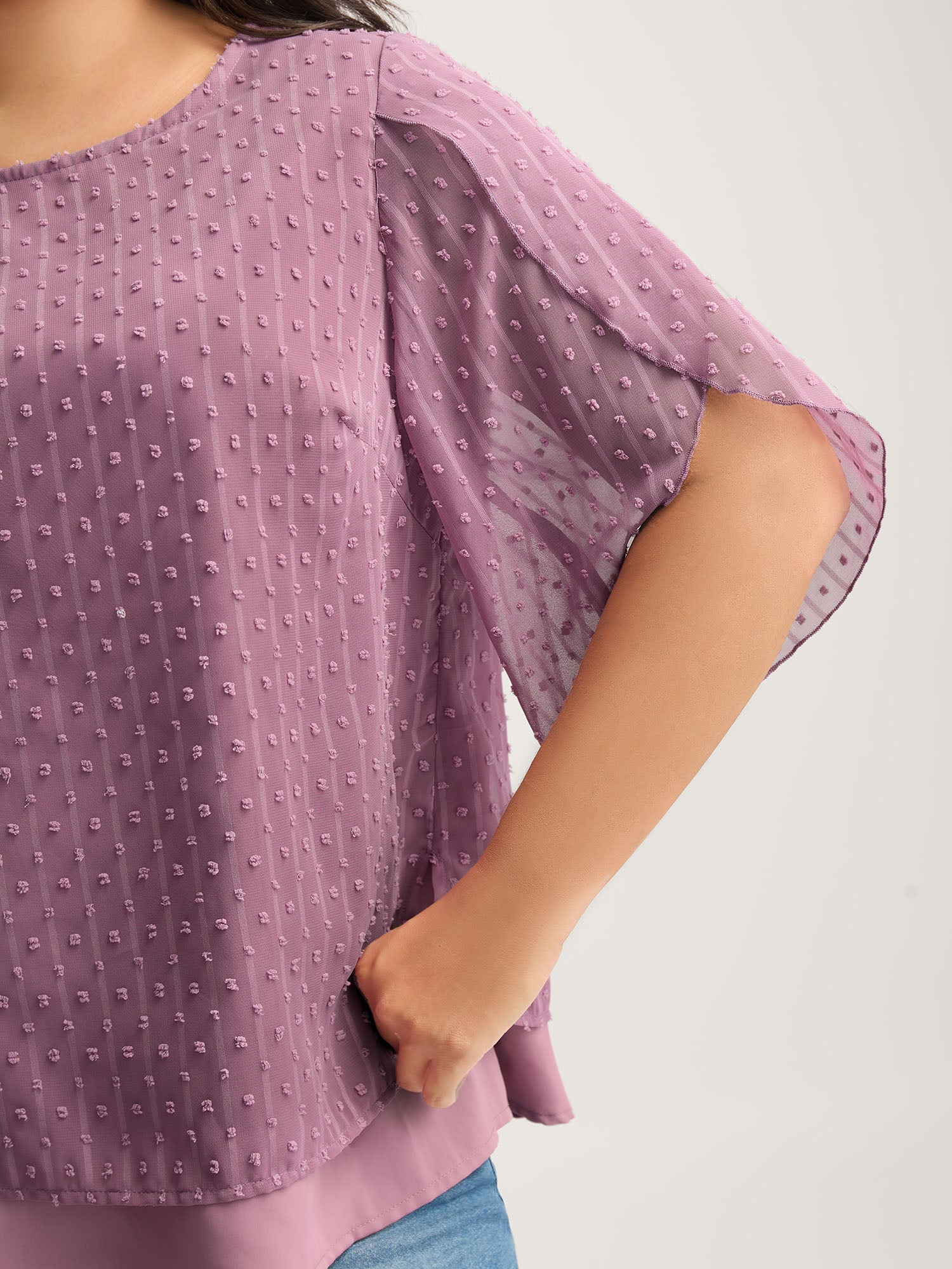 Layered Design Petal Sleeve Textured Blouse