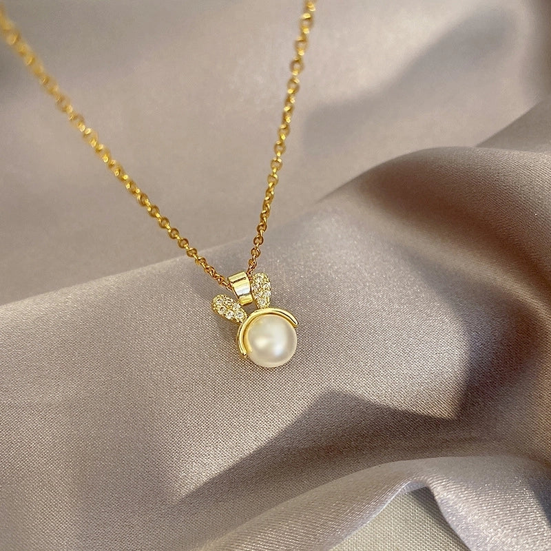 Fashion Flower Butterfly Titanium Steel Copper Pearl Plating Inlay Rhinestones Pendant Necklace 1 Piece