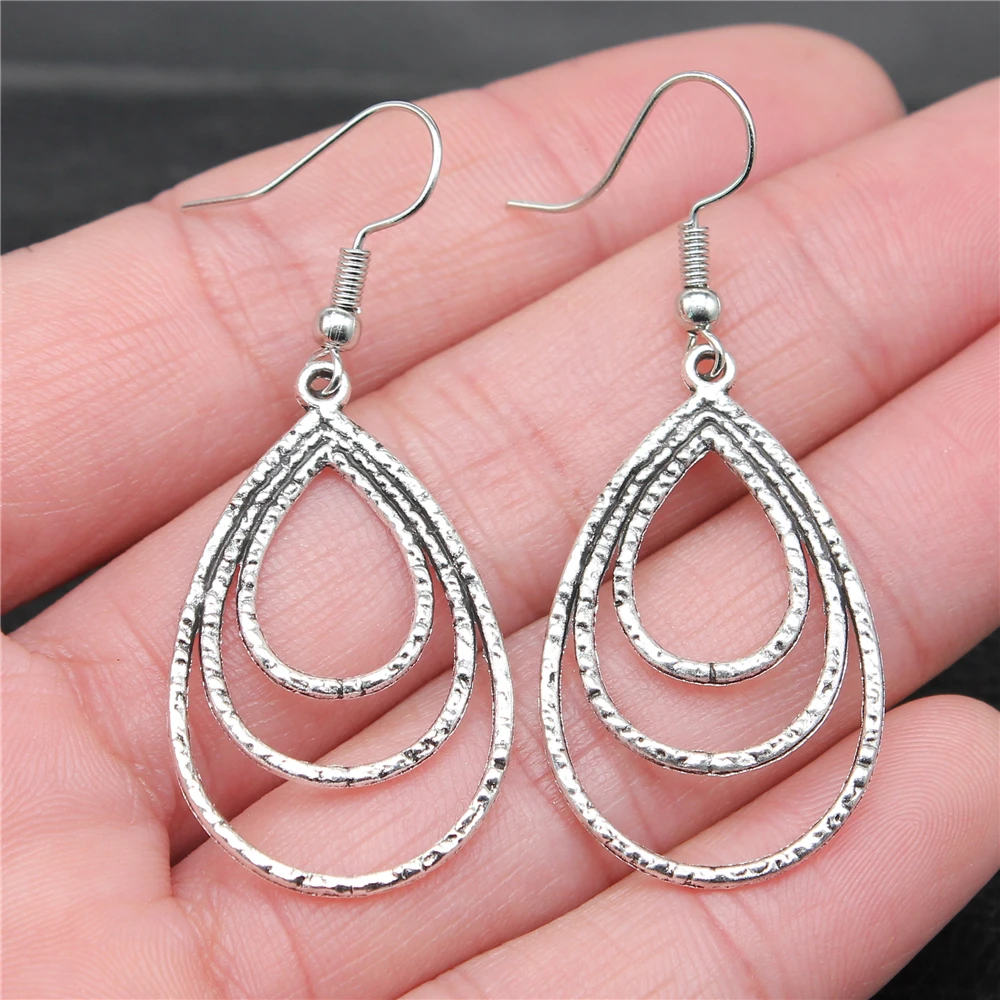 WYSIWYG Antique Silver Plated Antique Bronze Plated Triple Drop Earrings Pendant Earring Connector Earrings E-ABD-C14110