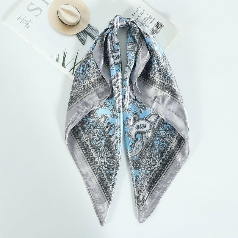 Women's Pastoral Color Block Cashew Nuts Satin Camellia Lily Flowers Silk Scarf