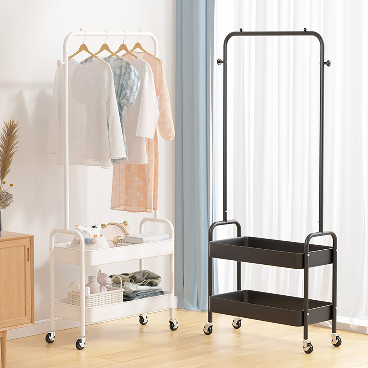 Freestanding Garment Rack With 2-Tier Shelves.160 CM