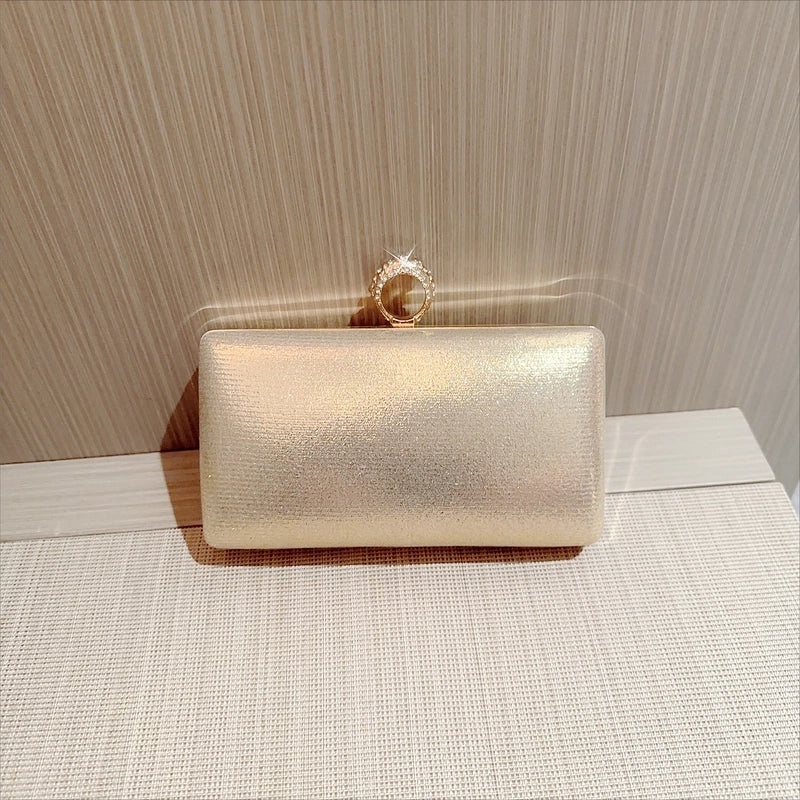 Gold Silver Pu Leather Solid Color Square Evening Bags