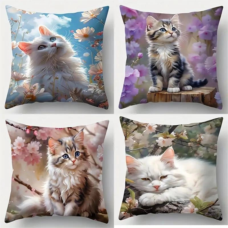 Cute Cat Polyester Pillow Cases Couch & Sofa Decor