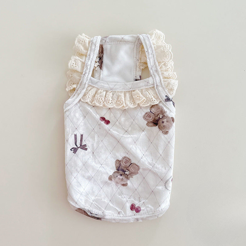 Velvet Lace Bear Printed Dog Cat Dress/Vest