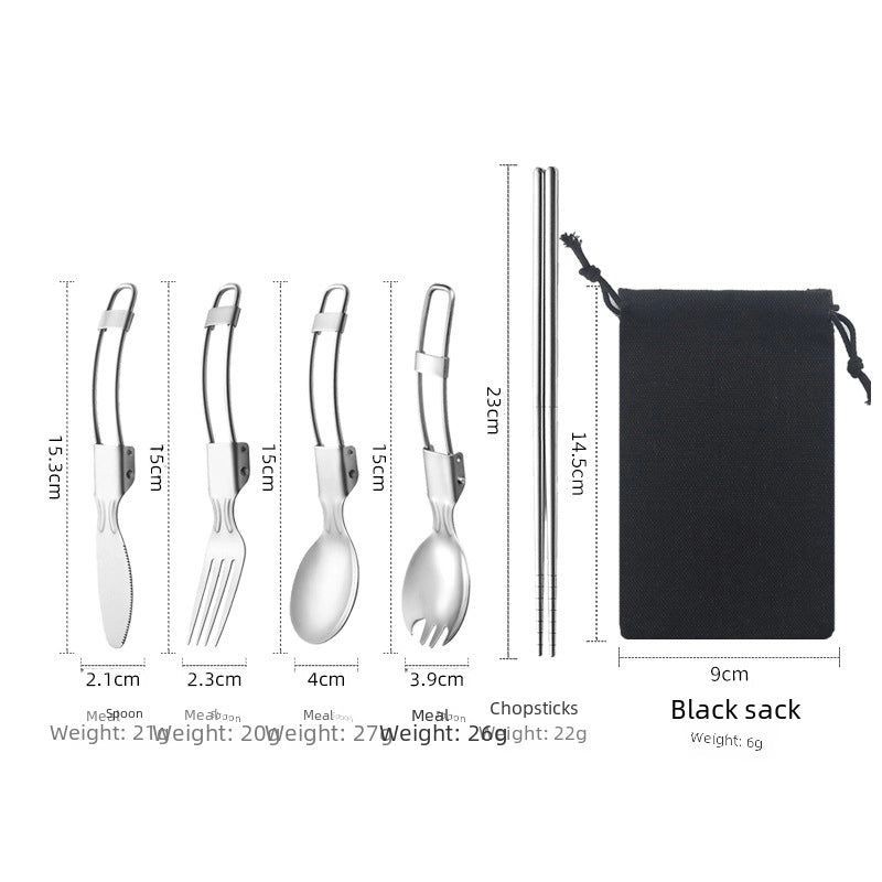 304 Folding Tableware Suit Salad Spoon Fork Chopsticks Folding Spoon Outdoor Picnic Travel Portable Foldable