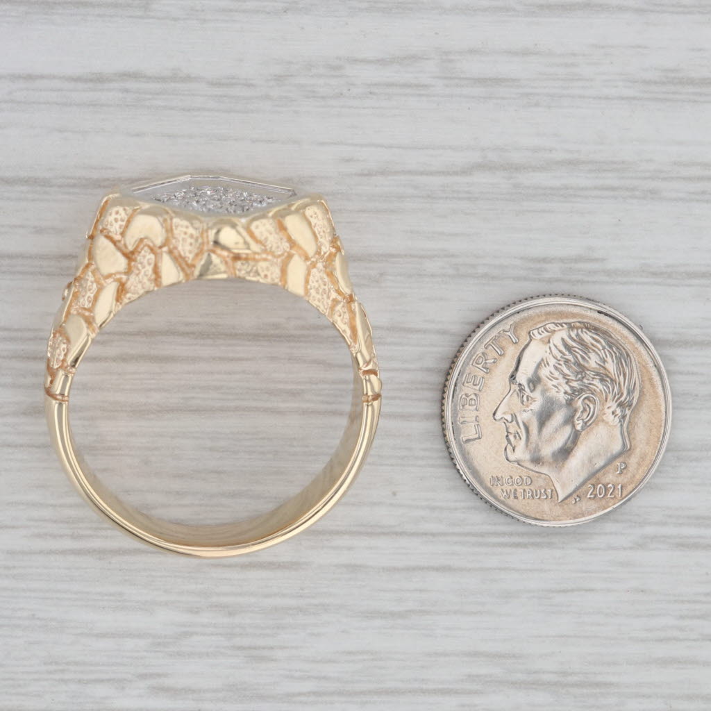 0.33ctw Diamond Cluster Gold Nugget Ring 14k Yellow Gold Men's Size 12.5