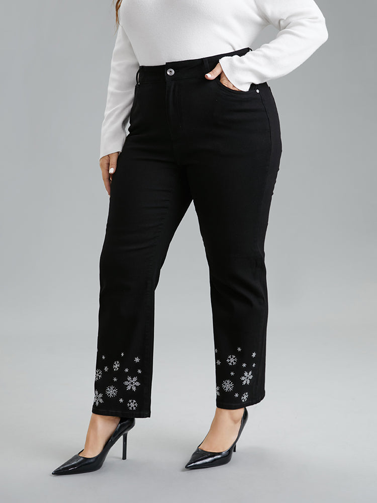 Snowflake Rhinestone Very Stretchy Jeans