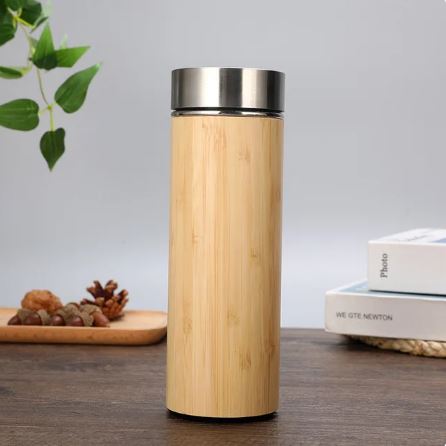 (Pack Of 1) Travel Bamboo Vacuum Flask With Tea Strainer 500ml Flask Botttle