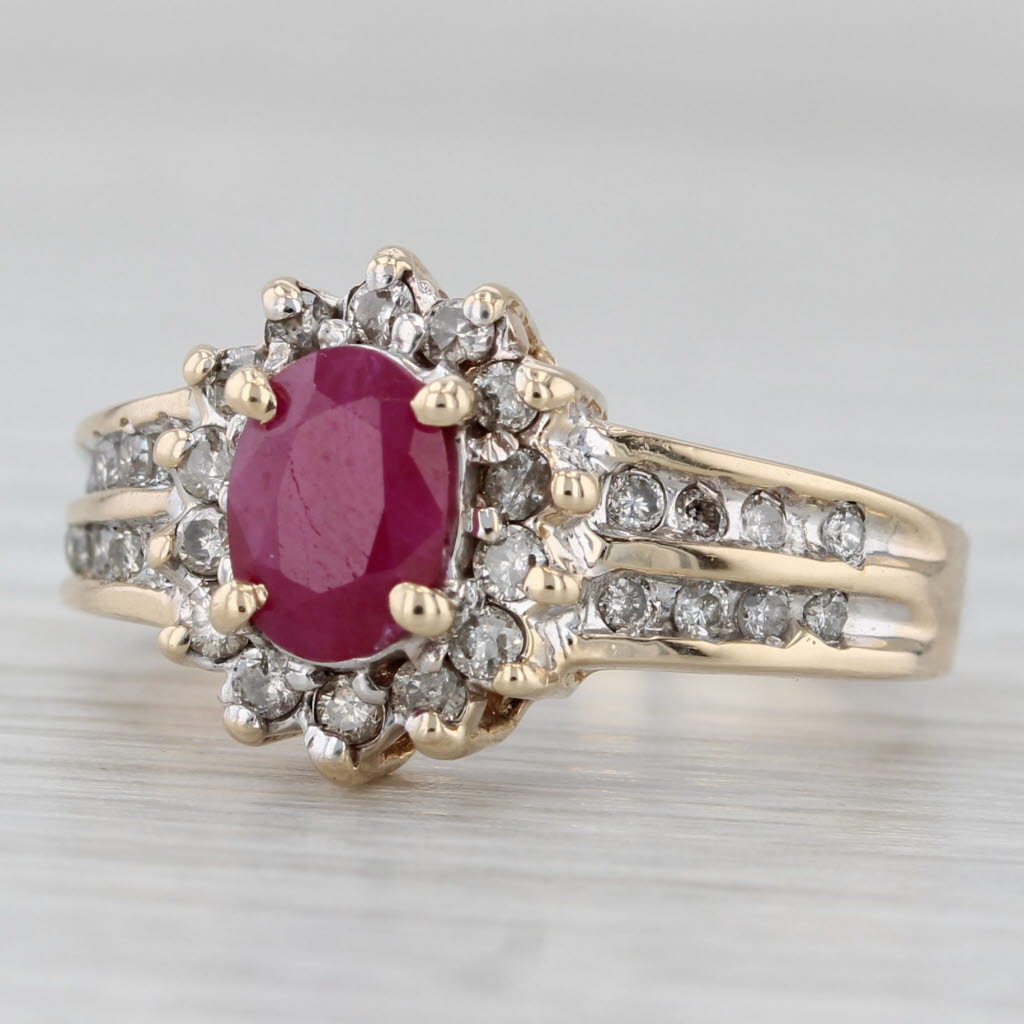 1.27ctw Ruby Diamond Halo Ring 10k Yellow Gold Size 7