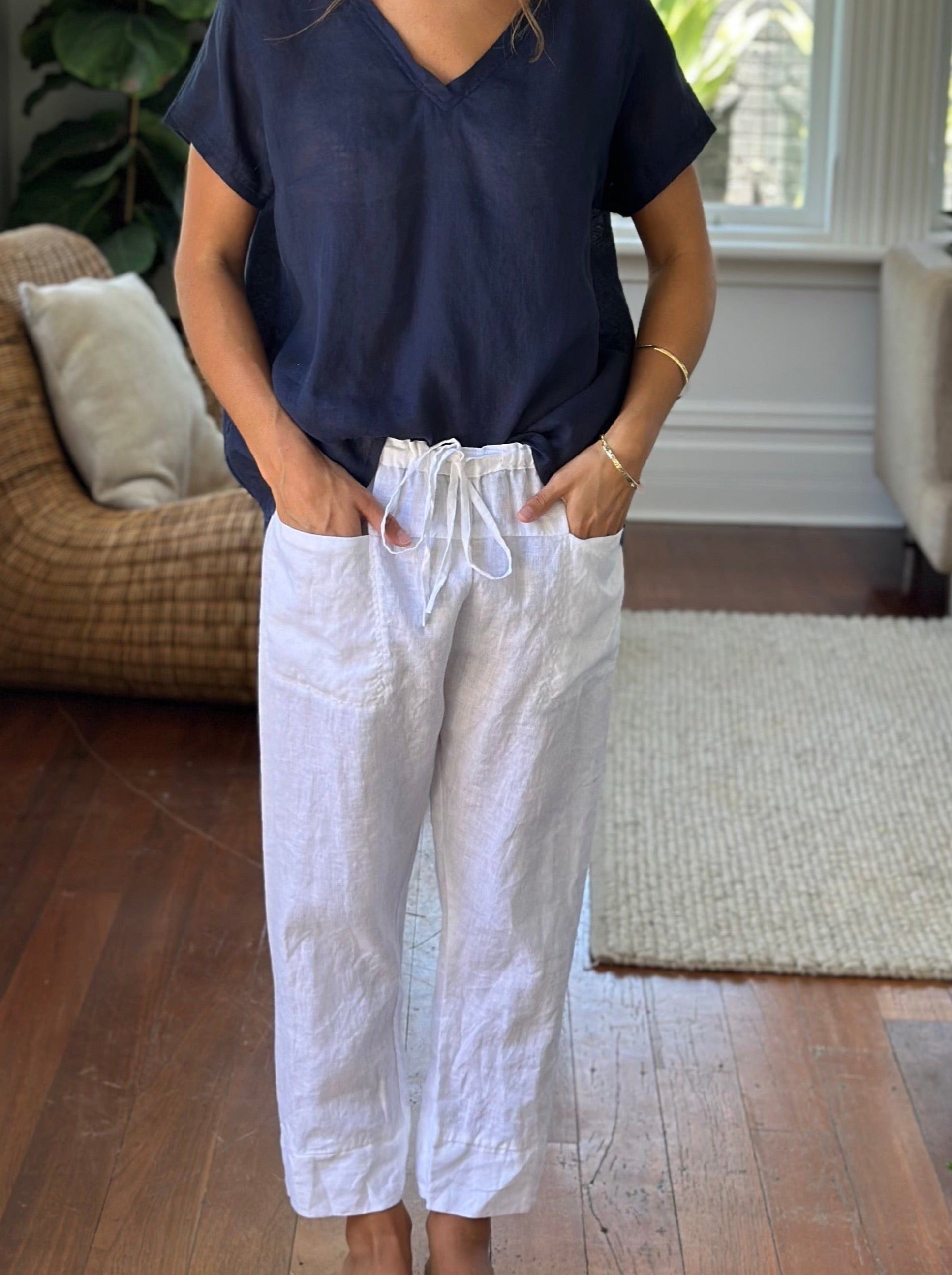 darcy pant - white linen