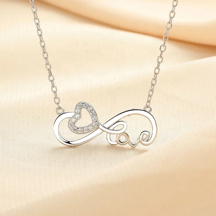 Yaeno Jewelry Solid Silver 925 Heart Design Charm Infinity Love Necklace for Women