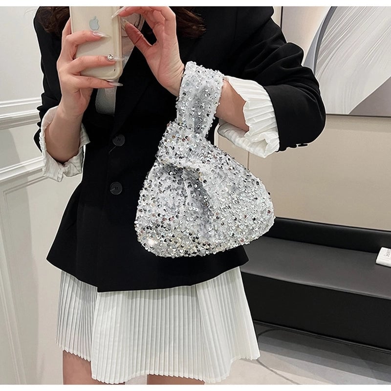Women's Small Sequin Solid Color Vintage Style Classic Style Sequins Open Evening Bag