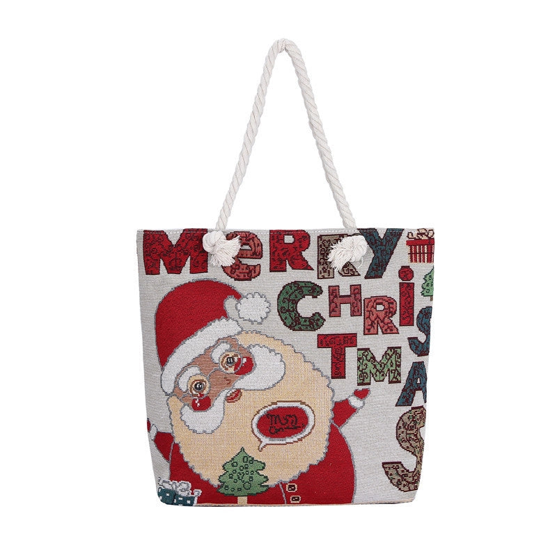 Christmas Unisex Canvas Cartoon Cute Zipper Shoulder Bag