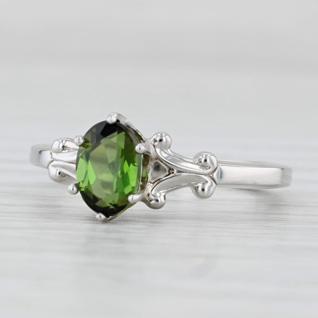0.85ct Oval Green Tourmaline Solitaire Ring 14k White Gold Size 6.25