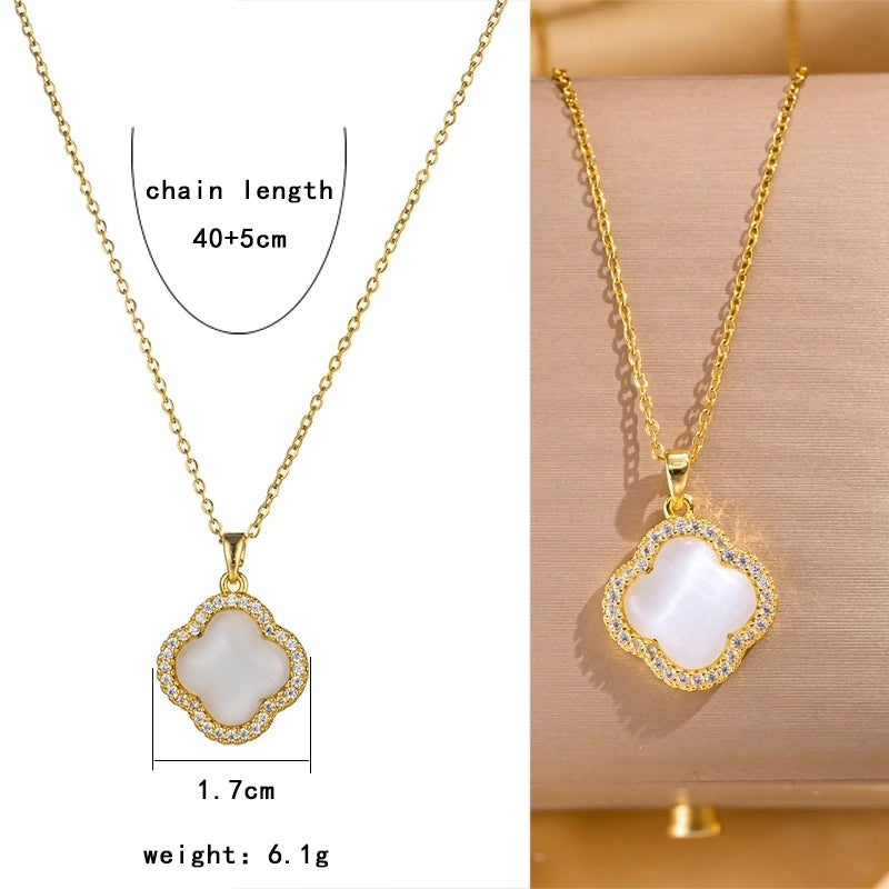 Elegant Lady Streetwear Geometric Flower Butterfly 304 Stainless Steel Acrylic Zircon 18K Gold Plated Inlay Pendant Necklace