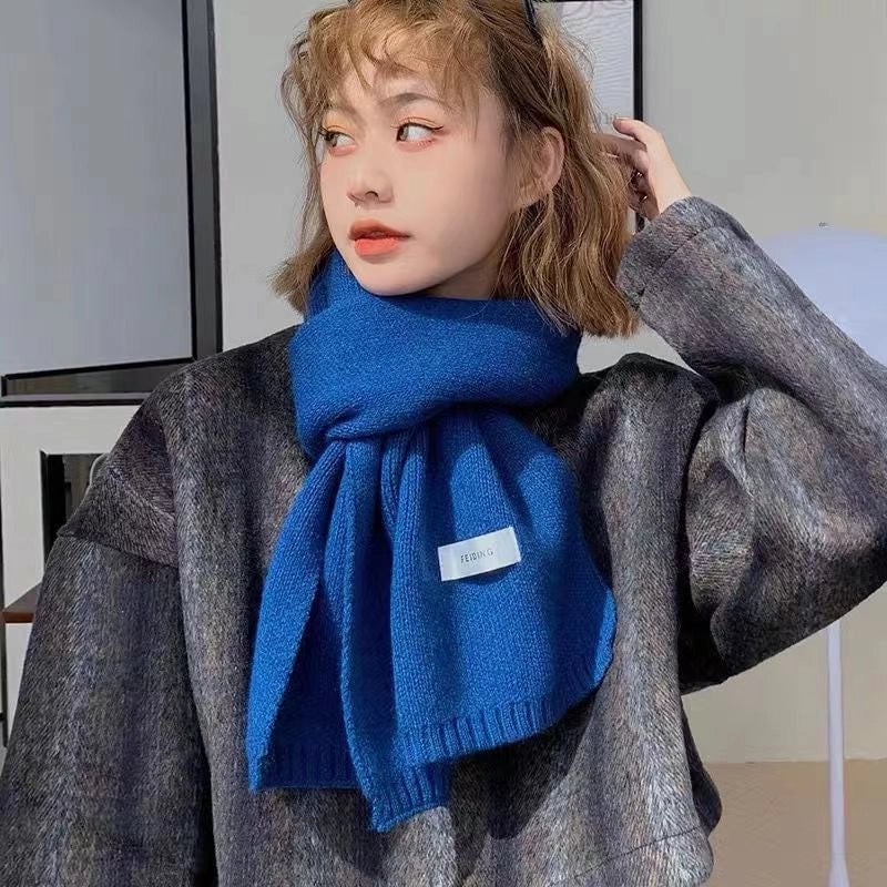 Internet Celebrity Solid Color Wool Knitted Scarf Women's Autumn And Winter New Student Couple Warm Small Scarf