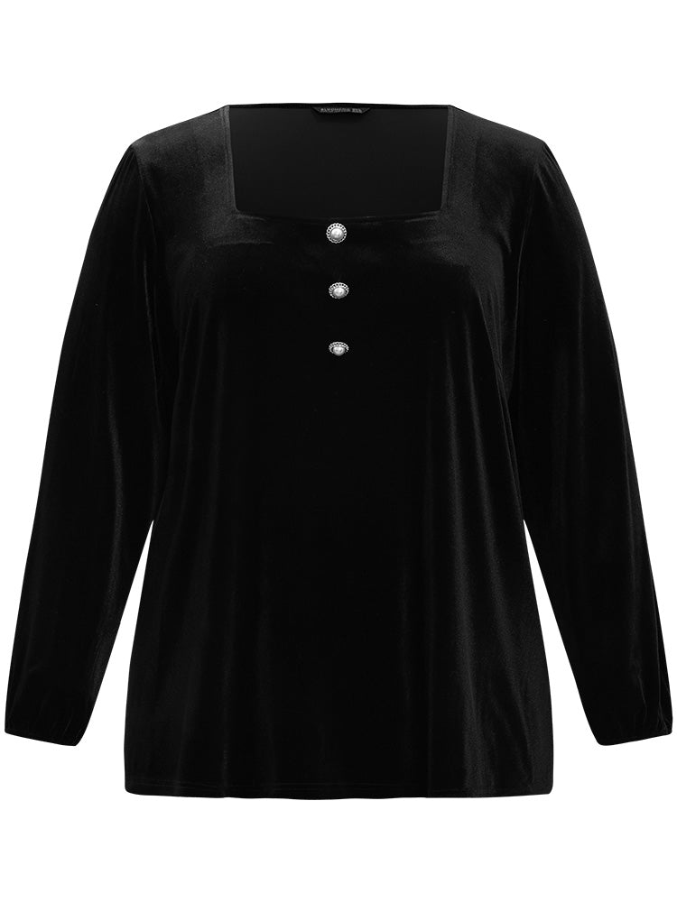 Velvet Metal Button Detail Blouse