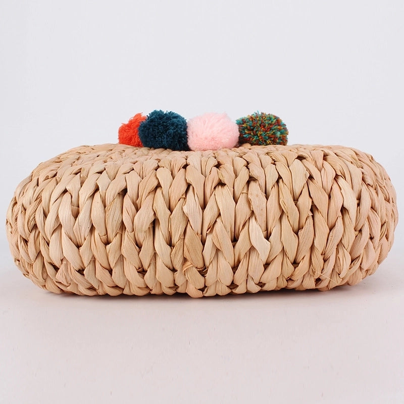 Women's Large CORN HUSK Solid Color Vacation Beach Weave Square String Straw Bag