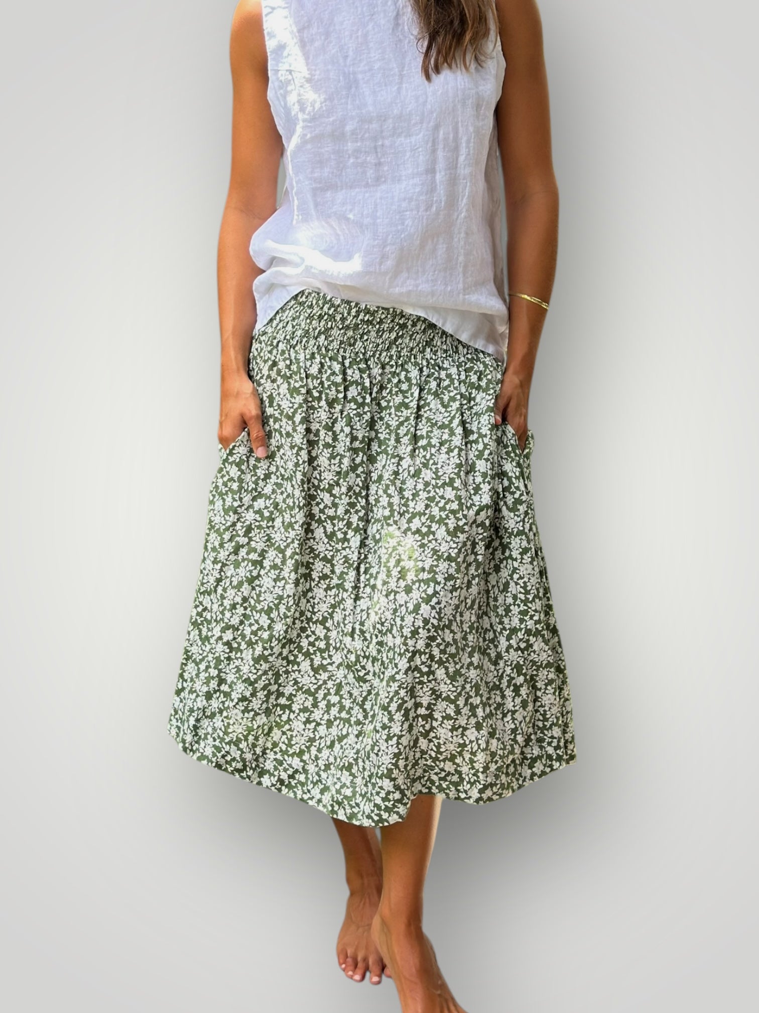 lola skirt - moss floral linen
