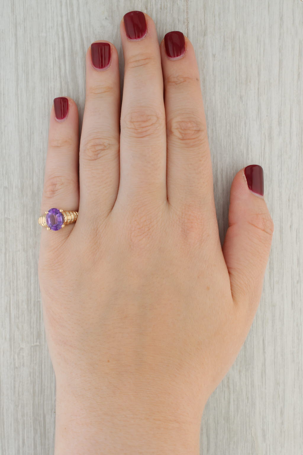 2.50ct Oval Solitaire Amethyst Ring 14k Yellow Gold Size 6.25