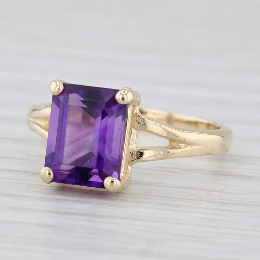 3ct Emerald Cut Amethyst Solitaire Ring 14k Yellow Gold Size 6