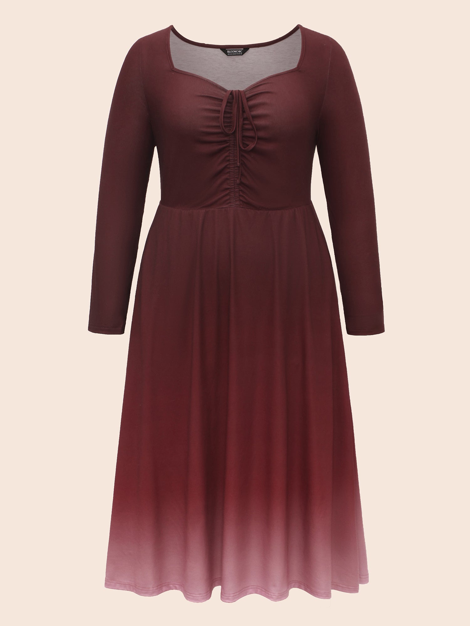 Heart Neckline Drawstring Gradient Midi Dress