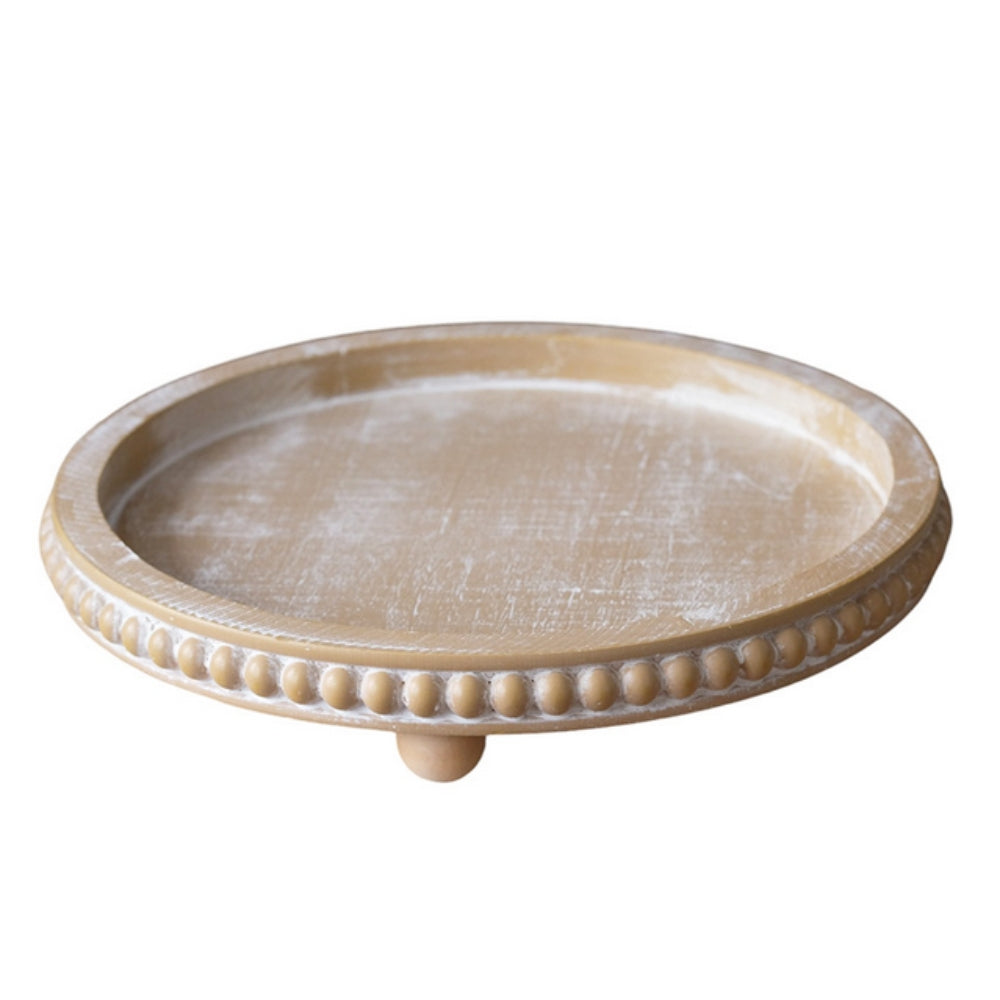 Versatile Round Wooden Beaded Edges Serving Tray
