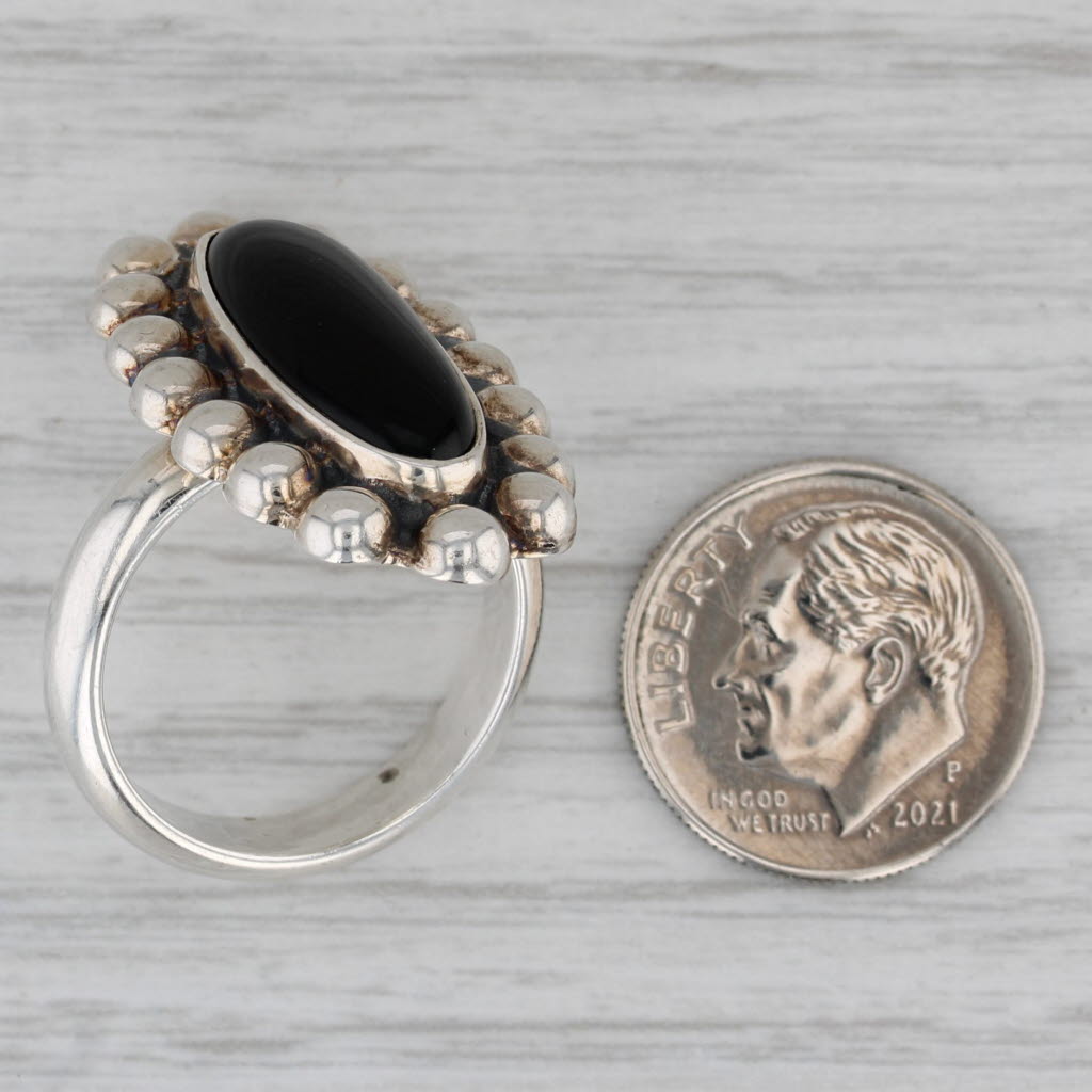 Vintage Onyx Ring Sterling Silver Size 8 Statement Mexico