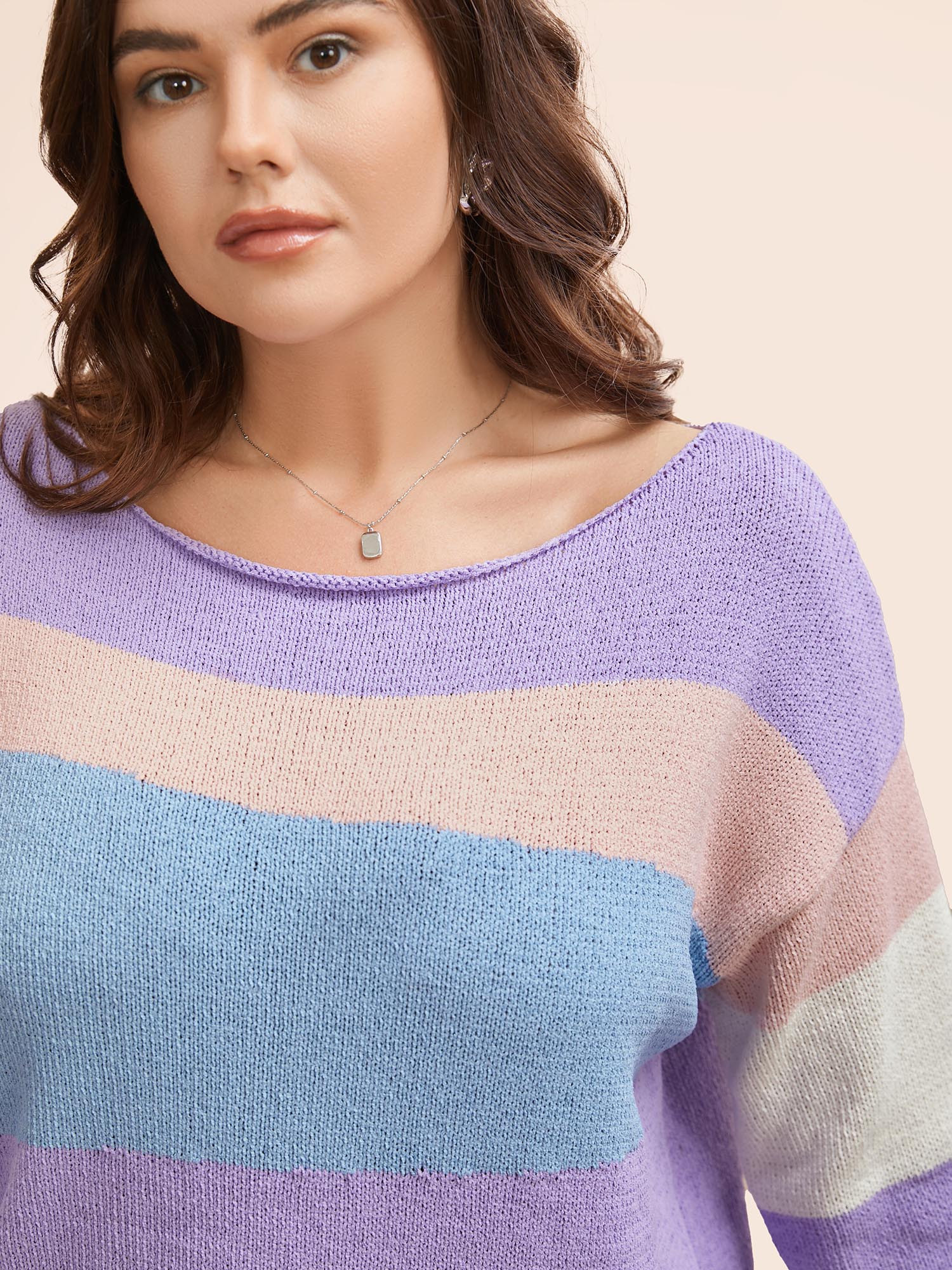 Colorblock Contrast Boat Neck Drop Shoulder Pullover