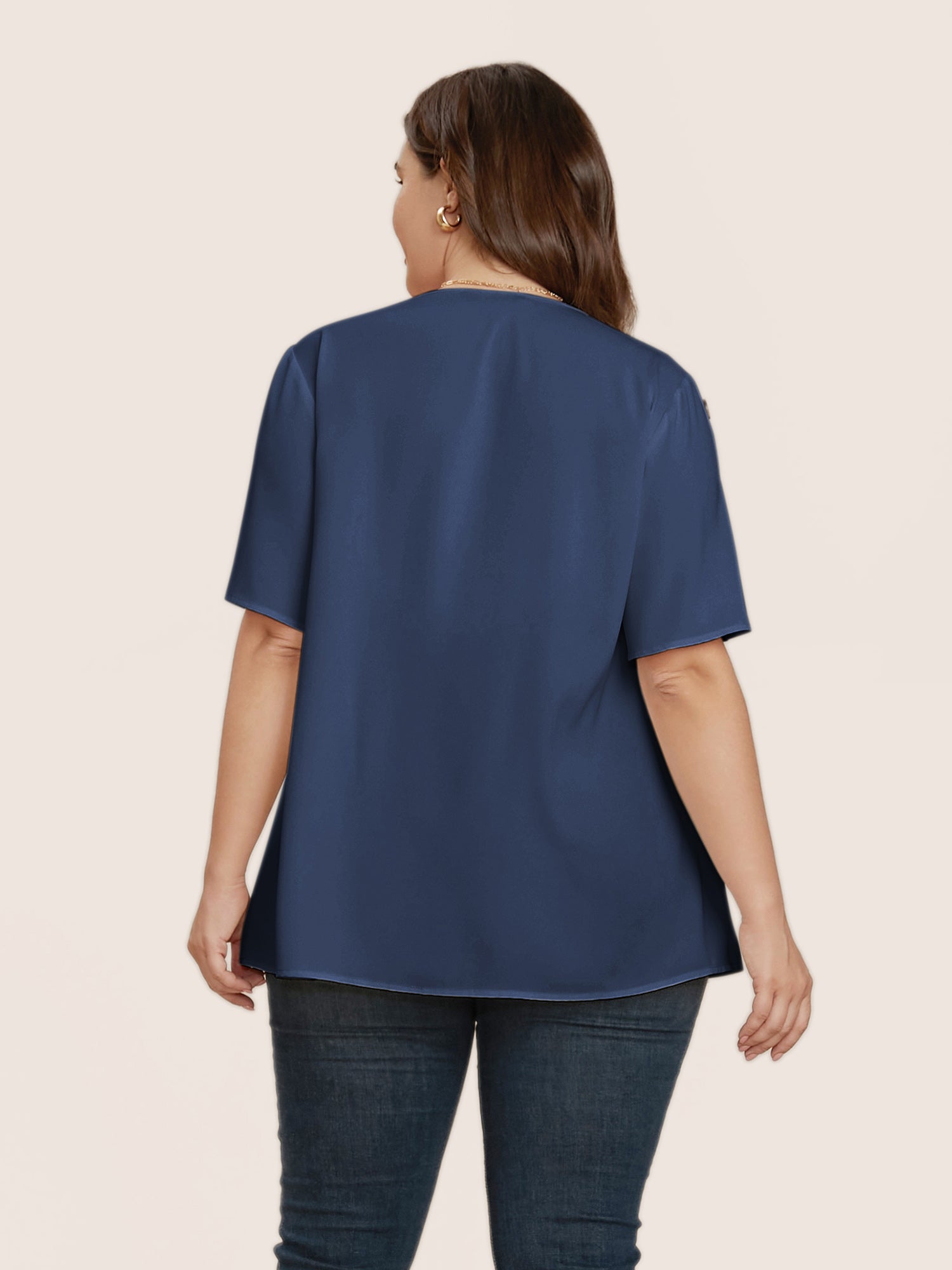 Plain Round Neck Button Detail Blouse